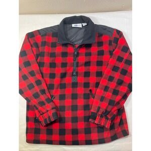Arizona Jeans Co Mens Red Black Buffalo Plaid Fleece Pullover Sweatshirt Medium